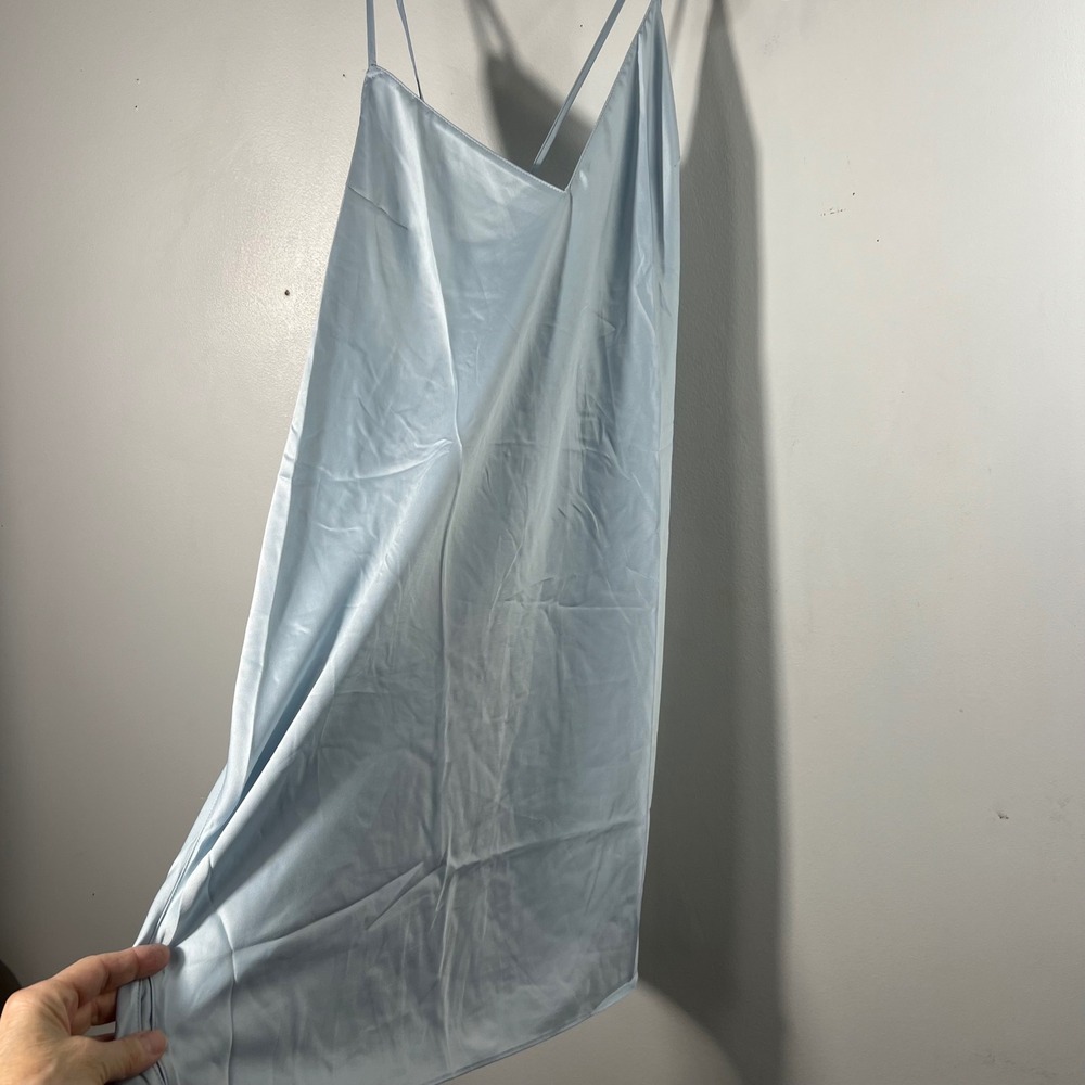 Victorias Secret Satin Slip Dress Light‎ Blue V-Neck Cross Back L 11237048
